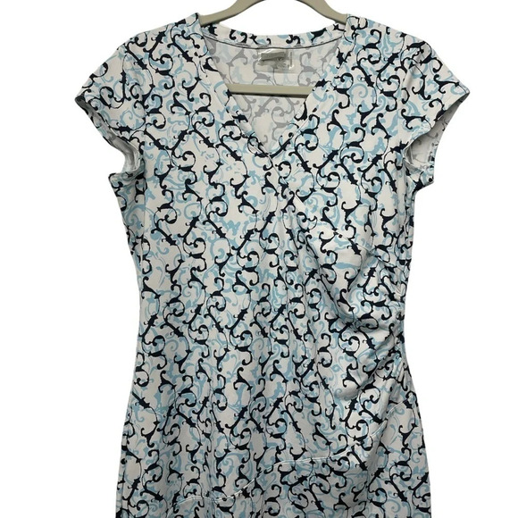 Athleta Faux Wrap Vine Scroll Nectar Dress Blue White size Small style 903732 - Picture 4 of 12